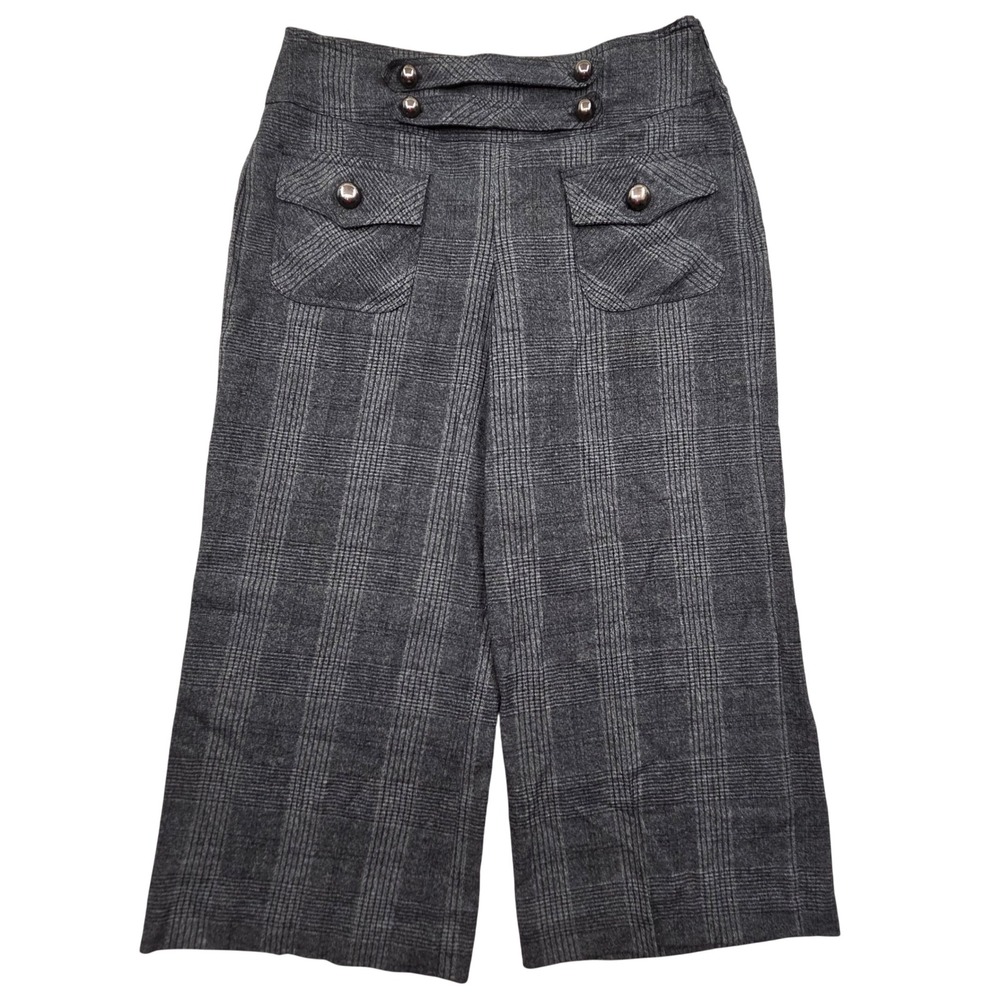 Larry Levine Gray Glen Plaid Wide Leg Cropped Trousers Pants Stretch Size 10‎